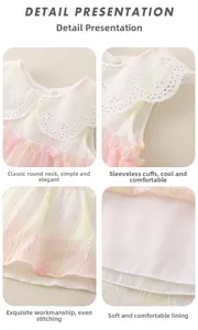 Detail of girl's gradient summer dress featuring lace Peter Pan collar and soft lining