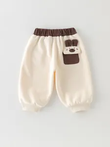Pantalon de jogging en coton pour garçons avec poche oreilles d'ours beige