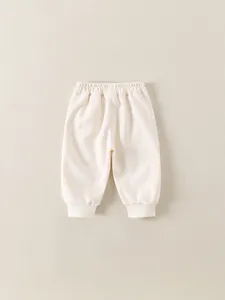 Pantaloni sportivi minimalisti in cotone beige per bambine con vita elasticizzata