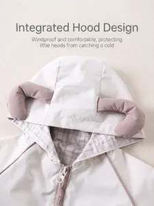 Veste à capuche enfant avec oreilles 3D et doublure à carreaux marron