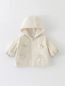 Toddler Girls Hooded Jacket Spring Autumn Cartoon Rabbit Floral Print Lining Windproof Zipper Coat Infant Baby Outwear Cotton Lining