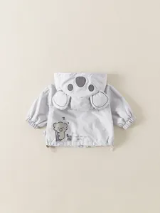 Boys hooded windbreaker jacket with cute koala ears and back print in soft grey purple