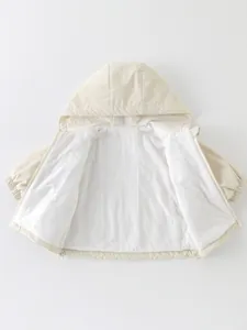 Girls floral hooded jacket in cream white with zip closure and adjustable drawstring hem