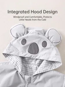 Boys grey koala hooded jacket with cute ears and windproof integrated design