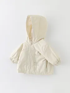 Girls' hooded floral rabbit jacket for spring with elastic cuffs and zip closure