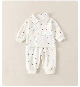 Detailed view of kids geometric print waffle knit pajama set with ribbed cuffs
