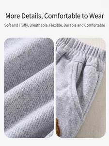Light gray knit pants for toddler boys featuring elastic waistband and side pockets