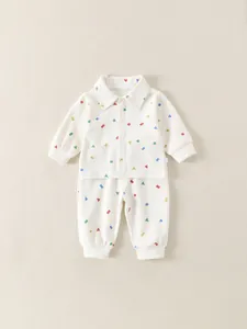 Unisex Baby Toddler Long Sleeve Shirt And Pants Set Cotton Geometric Print Waffle Texture Casual Home Wear Outfit Clothes