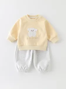 Peuter Meisjes Cartoon Puppy Katoenmix Sweatshirt En Broek Lange Mouw Ronde Hals Lente Herfst Kleding Outfit