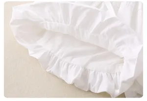 Dettaglio dell'orlo bianco a balze con fodera in rete per il set estivo da bambina