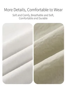 Close-up of soft and breathable white and beige cotton fabric for boy summer suit