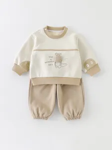 Baby Jungen Langarm Sweatshirt Hose Cartoon Krokodil Patchwork Baumwolle Klasse A Kleinkind Frühling Herbst Kleidung