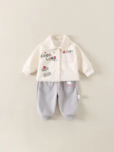 Tenue Décontractée en Coton pour Garçons Chiot de Dessin Animé Veste À Boutonnage Simple Et Pantalon Long Printemps Automne Enfants