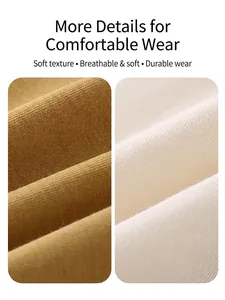Texture detail of breathable khaki and beige knit cotton fabric for boys' summer sets