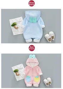 Detailed macro view of waffle knit baby jumpsuits with bunny ear hood and plush lining