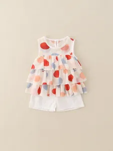 Top Con Volant A Pois Da Ragazza E Pantaloncini Estate Senza Maniche Poliestere Raso Completo Per Neonata Abbigliamento Casual Dolce