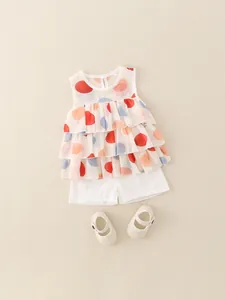 Set estivo da neonata 3 pezzi con top a pois, pantaloncini e scarpine coordinate