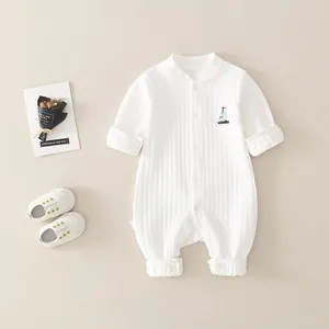 Baby Romper 95% Cotton Waffle Knit Long Sleeve Jumpsuit Sailboat Embroidery Spring Autumn Infant One-Piece Housewear