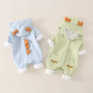 Newborn Baby Dinosaur Hooded Romper Cotton Long Sleeve Jumpsuit Cute Cartoon Animal Pattern Outwear Infants Spring