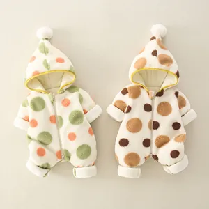 Baby Winter Gefütterter Strampler Sherpa-Fleece Dick Warm Jumpsuit Mit Bommel Kapuze Bunte Punkte Außenbekleidung Jungen Mädchen Kleidung