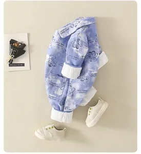 Blue and white tie-dye baby romper with cute bear prints and matching shoes set