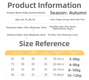 Detailed size chart for baby fleece rompers with measurements and height recommendations