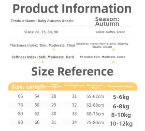 Size chart for baby velvet romper including length, chest, and height recommendations