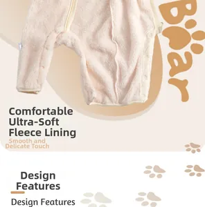 Detail view of ultra-soft flannel lining on a newborn romper for winter warmth