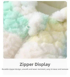 Detailed close-up of durable white zipper on rainbow plush baby winter jumpsuit coat