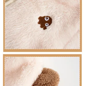 Detailed view of soft double-sided fleece baby romper with bear embroidery and 3D ears