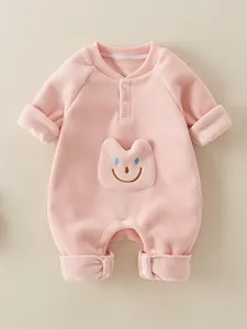 Cute Baby Long Sleeve Pullover Romper Soft Polar Fleece Smile Pocket Jumpsuit For Newborn Boys Girls Casual Spring Autumn One Piece Outfit