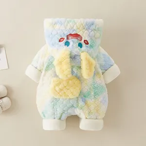 Winter Baby Thickened Romper Mink Velvet Acetate Fiber Tie-Dye Monster Hooded Jumpsuit For Infant Toddler Warm Outdoor Clothes