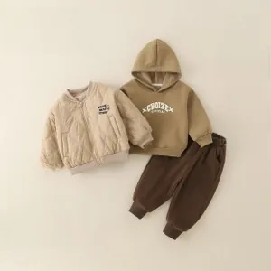 Detail of baby winter 2-piece set featuring padded quilted jacket and warm trousers