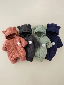 Tutina imbottita per neonati con cappuccio con orecchie in quattro colori invernali