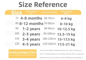 Size chart for baby cotton jumpsuit with age and weight details for sizes 73 to 120