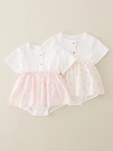 Cute cotton baby girl summer bodysuit with balloon prints and ruffle detail