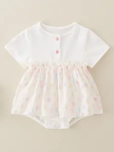 Cute cotton baby girl romper dress with colorful balloon print and short sleeves