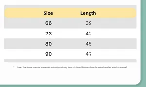 Size chart showing length measurements for baby girl summer bodysuit rompers
