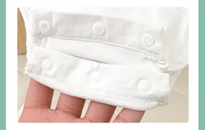 Close-up of baby bodysuit crotch with durable snap buttons for easy diaper changes