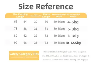 Detailed baby romper size guide for newborns showing length, chest, and age recommendations
