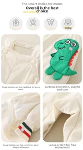 Détails de barboteuse bébé en maille gaufre avec boutons-pression et dinosaure