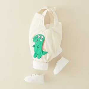 Ensemble barboteuse bébé en coton gaufré avec broderie dinosaure vert et chaussures