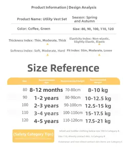 Size chart for boys 3-piece vest set with detailed age, height and weight guidelines