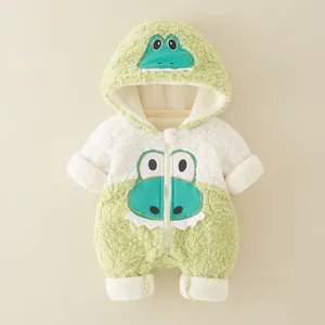 Mignonne Barboteuse Bébé à Capuche Crocodile en Polaire Sherpa Chaude Hiver Combinaison pour Nouveau-né Garçons Filles Vert Blanc