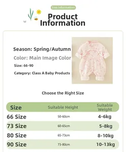 Tableau des tailles pour barboteuse bébé style chinois avec mesures de taille et poids
