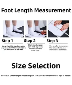 Size guide showing how to measure child foot length with paper and pencil for sandals