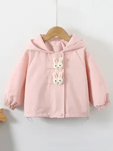 Baby Girls Rabbit Ear Hooded Windbreaker Jacket Cute Bunny Decor Cartoon Outerwear Zip Up Windproof Spring Autumn Coat