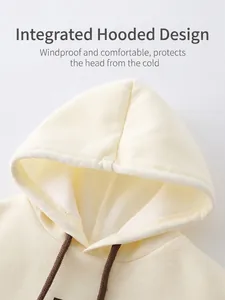 Toddler boys cream hooded vest set with thick cotton fabric and brown drawstrings