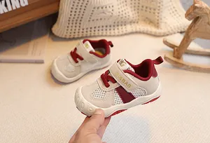 Detail of toddler sneaker with breathable mesh and hook-and-loop closure for easy fit