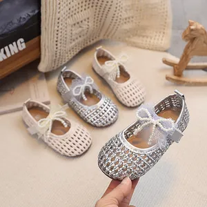 Scarpe Mary Jane da Ragazza Principessa Sandali Piatti Intrecciati Con Fiocco in Pizzo di Künstliche Perle Traspiranti Dolce Festa Scarpe Bambini